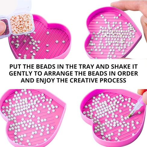 6PCS Heart Diamond Painting Bead Sorting Trays Diamond Art Tray Tools Accessories for DIY Craft Rhinestone Plate Tray Small Plastic Boxes Pink Purple Blue Cross Nail Dotting Tools Heart Shape in Saudi Arabia