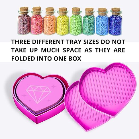 6PCS Heart Diamond Painting Bead Sorting Trays Diamond Art Tray Tools Accessories for DIY Craft Rhinestone Plate Tray Small Plastic Boxes Pink Purple Blue Cross Nail Dotting Tools Heart Shape in Saudi Arabia