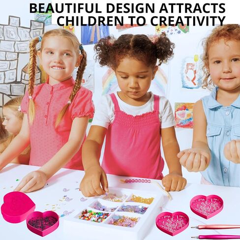 6PCS Heart Diamond Painting Bead Sorting Trays Diamond Art Tray Tools Accessories for DIY Craft Rhinestone Plate Tray Small Plastic Boxes Pink Purple Blue Cross Nail Dotting Tools Heart Shape in Saudi Arabia