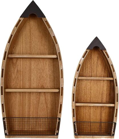 Wood Hanging Boat Shelf Nautical 4-Tiered Shelves for Living Room Bathroom Bedroom - Beach Themed Decorative Bookcase Wooden Wall Art Ornament Display Shelf Rustic Coastal Home Decor in Saudi Arabia