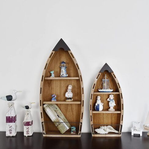 Wood Hanging Boat Shelf Nautical 4-Tiered Shelves for Living Room Bathroom Bedroom - Beach Themed Decorative Bookcase Wooden Wall Art Ornament Display Shelf Rustic Coastal Home Decor in Saudi Arabia