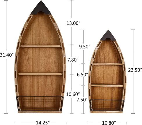 Wood Hanging Boat Shelf Nautical 4-Tiered Shelves for Living Room Bathroom Bedroom - Beach Themed Decorative Bookcase Wooden Wall Art Ornament Display Shelf Rustic Coastal Home Decor in Saudi Arabia