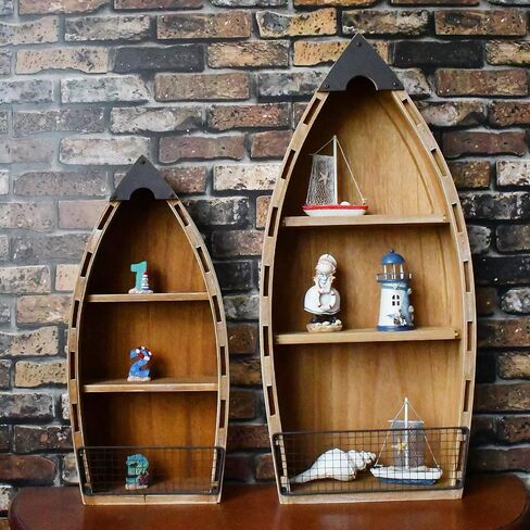 Wood Hanging Boat Shelf Nautical 4-Tiered Shelves for Living Room Bathroom Bedroom - Beach Themed Decorative Bookcase Wooden Wall Art Ornament Display Shelf Rustic Coastal Home Decor in Saudi Arabia
