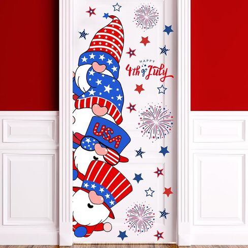 4th of July Door Sticker Decoration Independence Day Gnomes Door Stickers Removable Patriotic Gnome Door Decal for Office School Home Party Decoration Supplies (Independence Day) in Saudi Arabia