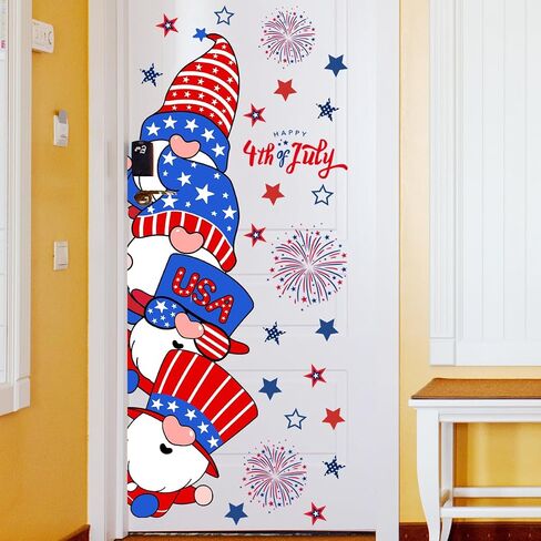 4th of July Door Sticker Decoration Independence Day Gnomes Door Stickers Removable Patriotic Gnome Door Decal for Office School Home Party Decoration Supplies (Independence Day) in Saudi Arabia