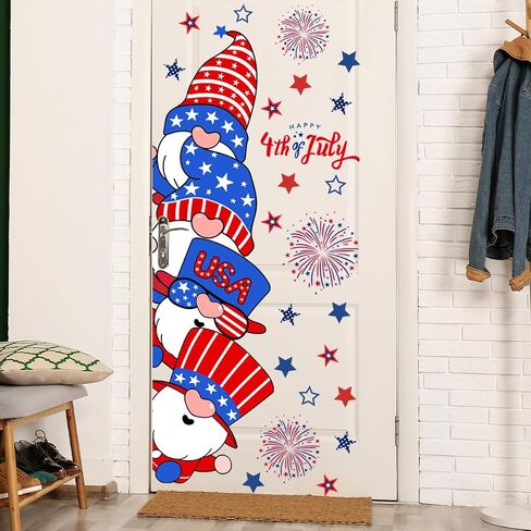 4th of July Door Sticker Decoration Independence Day Gnomes Door Stickers Removable Patriotic Gnome Door Decal for Office School Home Party Decoration Supplies (Independence Day) in Saudi Arabia