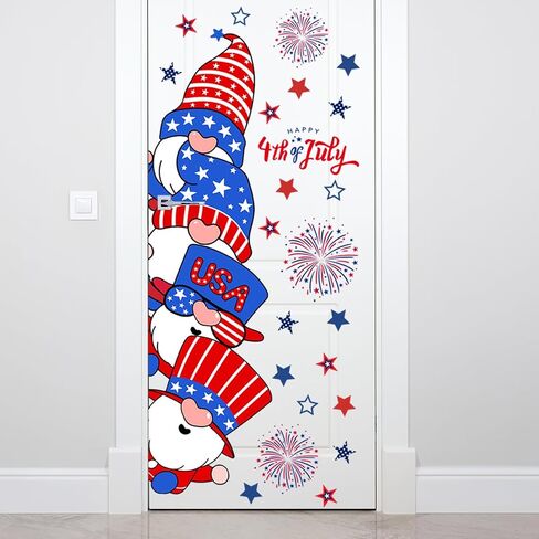 4th of July Door Sticker Decoration Independence Day Gnomes Door Stickers Removable Patriotic Gnome Door Decal for Office School Home Party Decoration Supplies (Independence Day) in Saudi Arabia