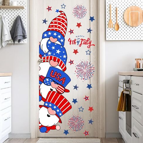 4th of July Door Sticker Decoration Independence Day Gnomes Door Stickers Removable Patriotic Gnome Door Decal for Office School Home Party Decoration Supplies (Independence Day) in Saudi Arabia