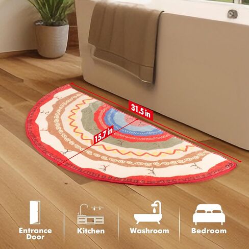 سجاد حمام بوهو نصف دائرة، سجادات حمام بوهيمية منخفضة الوبر نصف دائرية للحمام وحوض المطبخ وغرفة النوم والأرضيات الداخلية غير قابلة للانزلاق وقابلة للغسل، طاووس in Kuwait