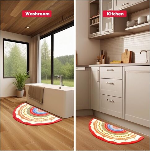 سجاد حمام بوهو نصف دائرة، سجادات حمام بوهيمية منخفضة الوبر نصف دائرية للحمام وحوض المطبخ وغرفة النوم والأرضيات الداخلية غير قابلة للانزلاق وقابلة للغسل، طاووس in Kuwait