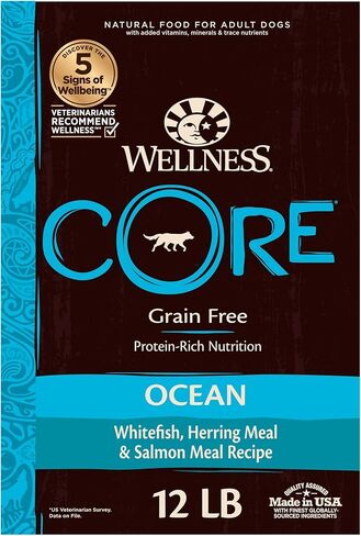 Wellness CORE Grain-Free High-Protein Dry Dog Food, Natural Ingredients, Made in USA with Real Meat, All Breeds, For Adult Dogs (Reduced Fat, 4-Pound Bag) in Kuwait