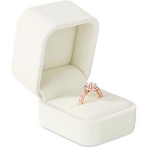 Velvet Ring Box Wedding Valentine's Day, Premium Engagement Ring Gift Box Jewelry Ring Display Holder Case for Proposal Ceremony (White)