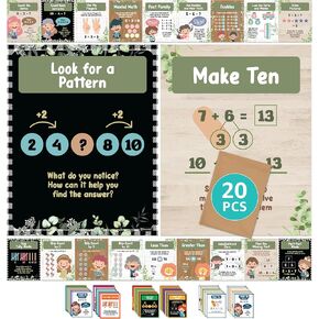 20 First Grade Math Posters - 11x14in Kindergarten Math Posters, Elementary Math Posters, Boho Math Posters for Elementary School, Boho Math Posters for Classroom, Math Posters for Kindergarten
