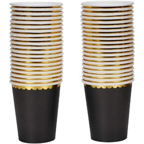 Pink Gold Paper Cups with Metallic Gold Border Disposable Paper Cups 9oz for Wedding,Party and Cocktail,40 pcs