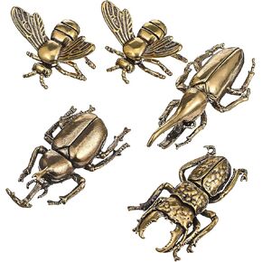Baluue 5pcs Brass Insect Statue, Vintage Brass Bee Beetle Figurines Brass Decor Metal Insect Decoration, Gold Insect Figurines Home Decor for Office Garden Desktop