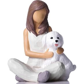 Dog Lovers Gifts for Women,Sitting Woman with Dog Figurines,Dog Memorial Gifts for Loss of Dog,Pet Loss Gifts,Westie Gifts for Women,Gifts for Women Dog Lovers,Dog Statue Accents for Shelf Decor Gift