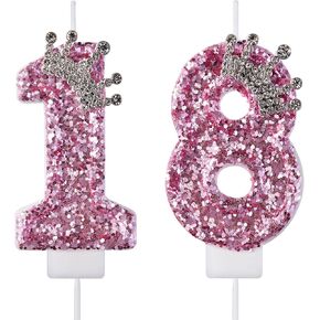 18 Birthday Candles, 18th Cake Candles, Silver Happy Birthday Number 18 Candles Cake Topper Decorations for Party Kids Boys Girls