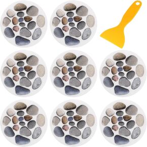 DOITOOL 8Pcs Non-Slip Bathtub Stickers Durable Sturdy Premium Stone Pattern Anti-Slip Bath Stickers Safety Shower Treads for Adults Kids Bathroom with Scraper