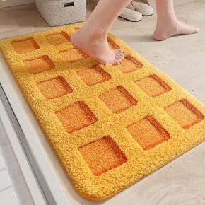 Color&Geometry Cute Bath Mat Non Slip, 17"x29.5" Ultra Soft Fluffy Funky Bath Mat, Absorbent Washable Bath Mats for Bathroom, Funny Matcha Waffle Kids Bathroom Rug