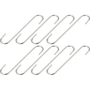 METALLIXITY S Hooks for Hanging (200mm/8) 8Pcs, Steel Extra Long S Shaped Hangers - for Plants, Garden, Kitchenware, Matt Silver
