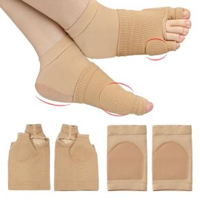1 Pair Toe Pads Upgraded with 1 Pair Gel Heel Socks, Breathable Big & Little Toes Cushion Sleeve Comfortable Toe & Heel Wraps Elastic Foot Protector Guards for Day and Night Support (L)