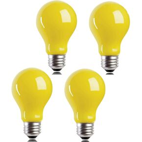 4 Packs 3W A19 LED Bug Light Bulbs Yellow LED Bulbs E26 Outdoor Bug Light Bulb 25W Equivalent 2000K Amber Glow Bug Light Bulb Night Light for Bedroom Garden Patio Porch Backyard Hallway