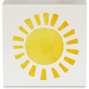 Watercolor Sun Wood Box Sign Rustic Summer Sun Wooden Box Sign Country Decorative Sign Block Plaque for Home Desk Table Shelf Decor 5"x 5"