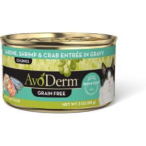 Avoderm Natural Grain Free Sardine, Shrimp & Crab Entree In Gravy Canned Wet Cat Food, 3-Ounce Cans, Case Of 24