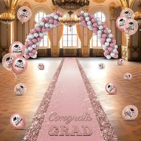 Rose Carpet Runner for Party, 10 x 2ft, Rose Graduation Prom Decorations Polyester Fabric Runway Rug for Prom Party Decor Pink Aisle Runner for High School College Learned Scholar Graduation Ceremony