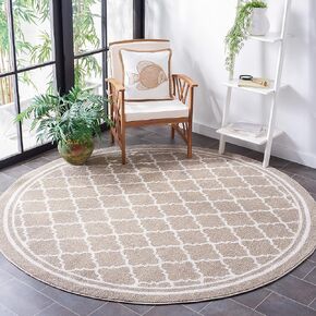 SAFAVIEH Amherst Collection Area Rug - 5' Round, Wheat & Beige, Moroccan Trellis Design, Non-Shedding & Easy Care, Ideal for High Traffic Areas in Living Room, Bedroom (AMT422S)