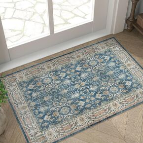 JINCHAN Area Rug 3x5 Washable Rug Floral Oriental Rug Accent Rug Indoor Floor Cover Non Slip Living Room Rug Distressed Vintage Rug Soft Rug Retro Carpet for Bedroom Dining Room Kitchen Taupe on Black