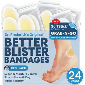 Dr. Frederick's Original Better Blister Bandages - 24 ct - Grab-N-Go - Water Resistant Hydrocolloid Bandages for Foot, Toe, & Heel Blister Prevention & Recovery - Healing Blister Pads - Heel Pack