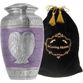 جرة حرق الجثث من LETUSTO للرماد البشري للبالغين، الجرار المزخرفة المصنوعة يدويًا لدفن الجنازة مع حقيبة مخملية لسهولة الحفظ وسهولة الحمل (جناح الملاك باللون الأبيض) in Kuwait