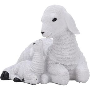 Topyond Lambs Sheep Figurines Statue,Rustic Style Resin Lamb Decor,Distressed Look Made of Resin Material, Decorative White Lamb Ornament for Farm Themed Crafts