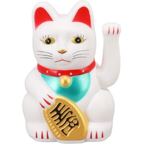4 Inch Lucky Fortune Cat Maneki Neko, Lucky Cat Decor Hand Waving Welcoming Cat for Home Desk Ornament Gift Giving, Feng Shui Business Ornament Home Decor (White)
