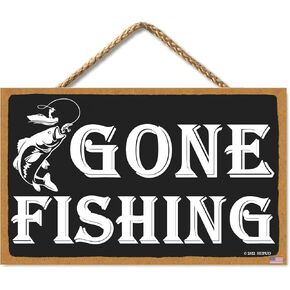 Funny Gone Fishing Wall Decor Sign, Hanging Fishing Decor Sign, Farmhouse Decor Wall Art Sign, Family Signs for Home Decor Gift, Gifts for Men (CA7US-023)