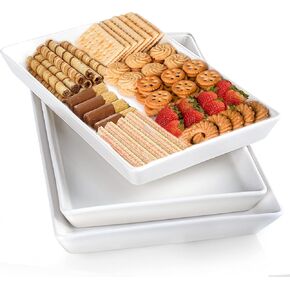 Delling Large Serving Platter, 16/14/12 Inch Serving Plates, White Rectangular Porcelain Platters for Serving Food, Serving Trays for Party, Entertaining, Appetizer, Fruit, Sushi - Set of 3