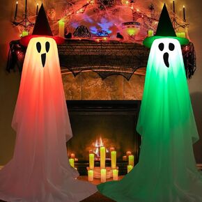 Halloween Ghost Decorations Outdoor Indoor-2 Packs DIY Halloween Ghosts Decor with Color Change for Party, 61inch Large Spooky Ghosts Fall Halloween Decorations for Outside, Garden, Porch, Yard, Lawn