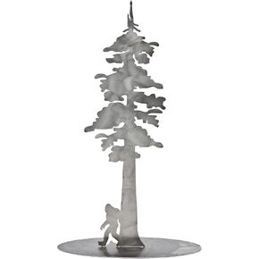 Stainless Steel Redwood Tree with Bigfoot Statue - 10" Metal Art Figure - Great Sasquatch Gift