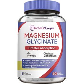 Doctor’s Recipes Magnesium Glycinate, 70 mg Elemental Magnesium, Chelated & Non Buffered, Highly Absorbable, for Kids & Adults, for Relaxation & Sleep, 120 Vegan Caps