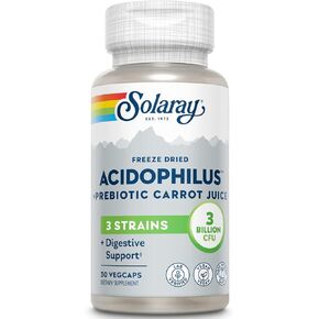 SOLARAY Acidophilus 3 Strain Probiotic & Prebiotic Carrot Juice | 3 Billion CFU, Vegan & Freeze Dried | 30 VegCaps | Pack of 2