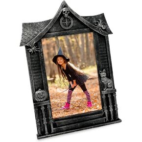 Isaac Jacobs 4x6 Haunted-House Shaped Picture Frame, Photo Tabletop & Wall Display Hanging Display & Home Décor (4x6, Black With Gold)