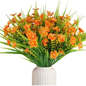 12 Bundles Artificial Flowers for Outdoors, Fake Silk Flowers Faux Plants, UV Resistant Artificial Outdoor Plants for Fall Decoration Farmhouse Porch Front Door Thanksgiving Home Decor (12, Orange)