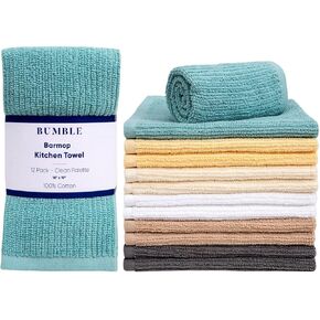 Bumble Deluxe Bar Towels | 16" x 19" Premium Bar Mop for Kitchen | Super Absorbent Kitchen Towels | 100% Cotton Heavy Weight 2-ply Yarn| Ribbed Weave (12 Pack) (White)