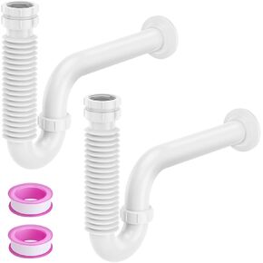 2 Pack Expandable Flexible P-Trap Universal (1-1/2" or 1-1/4"), Flexible Sink Drain Pipe, Flexible Drain Pipe Expandable P Trap Tubing Pipe for Kitchen,Bathroom Sinks and Garbage Disposals