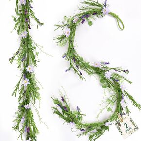 Martine Mall 2 Pack 6ft Artificial Daisy Vine Artificial Flower Garland Artificial Flower Hanging Ivy Fake Daisy Garland Spring Garland with Mixed Flowers and Green Leaves for Wedding Party Home Decor