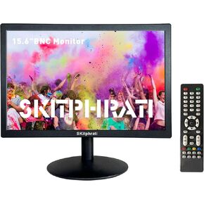 SKitphrati 15.6 Inch Small PC Monitor, 1366x768 Screen Desktop Monitor with HDMI VGA BNC Ports, VESA Mounting, LED Monitor for PC, Laptop and Computer, Built in Speaker