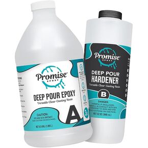Deep Pour Epoxy Resin Promise - 1.5 Gallon Kit for River Table & Artistic Castings and DIY Projects | Crystal Clear 2:1 Ratio USA-Made Resin | Low Odor | High-Gloss Finish | Up to 4" Pouring Depth