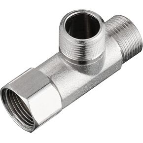 Faucet Hose Pipe Fitting adapter, 2 PCS Brass T-Adapter 3 Way Valve Compression 3/8'' Inlet and 3/8'' Outlet, Pipe Connector with Rubber Washer