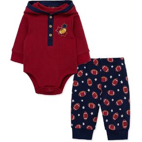 Little Me Clothes for Baby Boys' 2-Piece 100% Cotton Hooded Onesie and Pant Jogger Set, 0-24 Months
